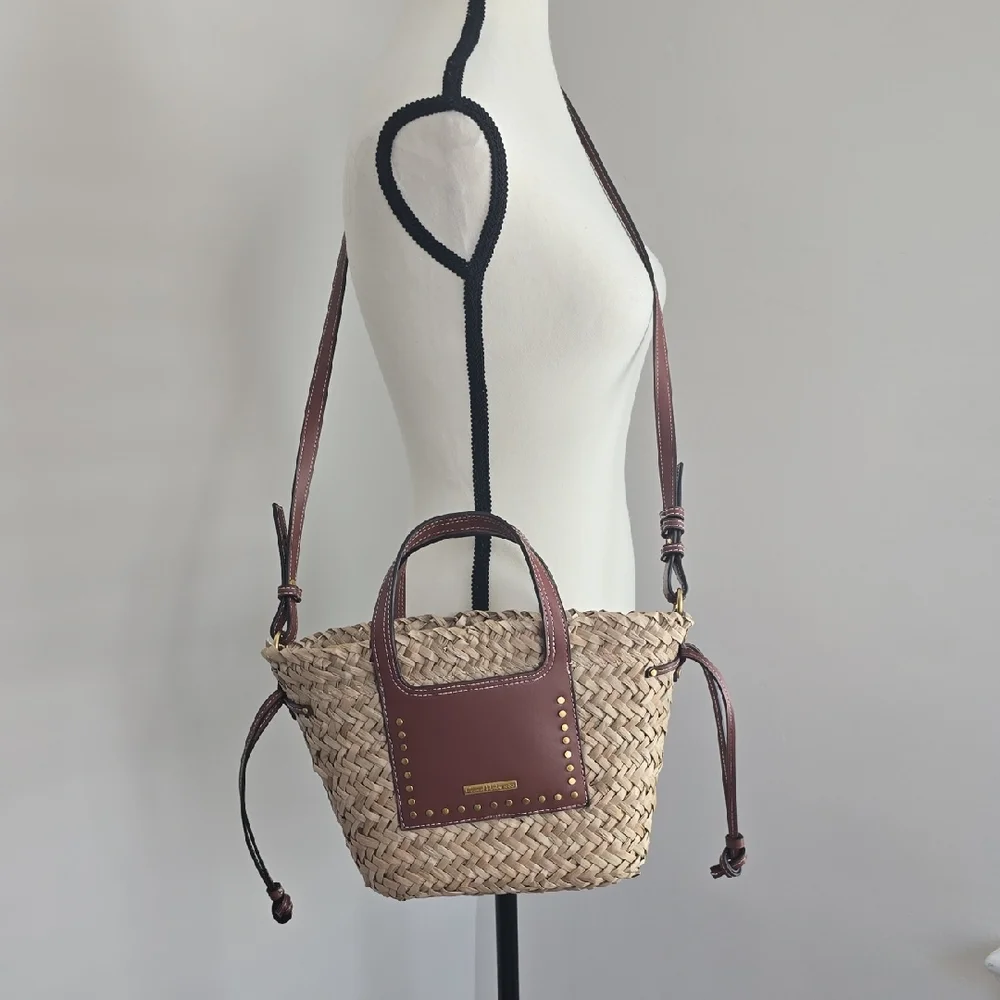 House of Harlow 1960 Woven Straw and Brown Crossbody Bag - Picture 1 of 7